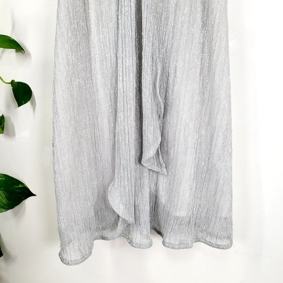 WORTHINGTON Silver Sparkle Halter Top LARGE Tie Neck Holiday Glitter Sleeveless - Picture 5 of 10